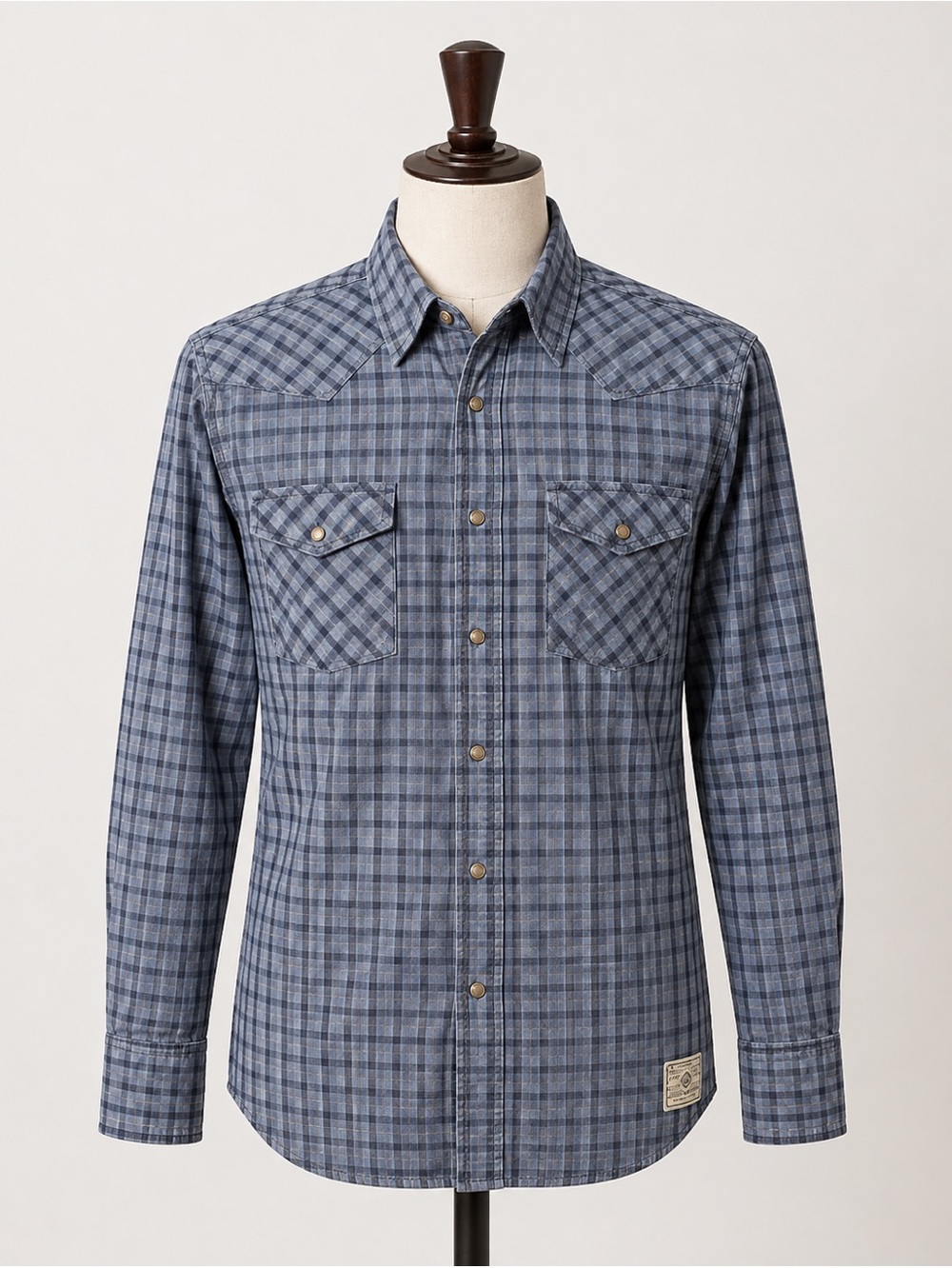 Roebuck & Co. XXL Blue Gray Plaid Western Snap Button Utility Shirt Rodeo Cowboy